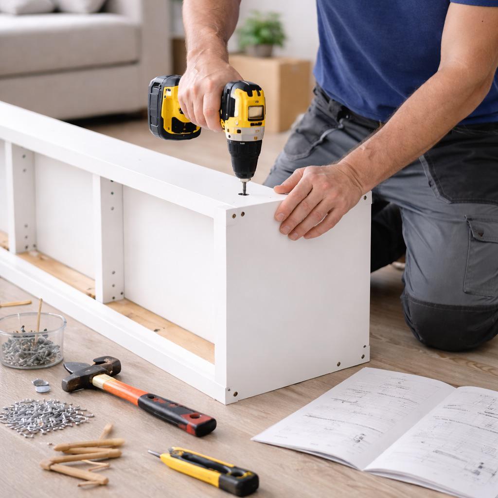 Mitä huonekalujen kasauspalvelun hinta sisältää: ammattitaito ja kokemus, tarvittavat työkalut, huonekalun kokoaminen, pakkausmateriaalien siistiminen, tarvittaessa seinäkiinnitys